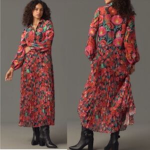 Farm Rio Anthropologie Pleated Drop-Waist Maxi Dress S Small NWT Floral